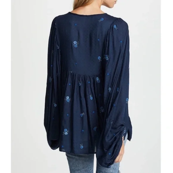 Free People Kiss From A Rose Long Sleeve Floral Embroidered Boho Blouse Small - Picture 4 of 12